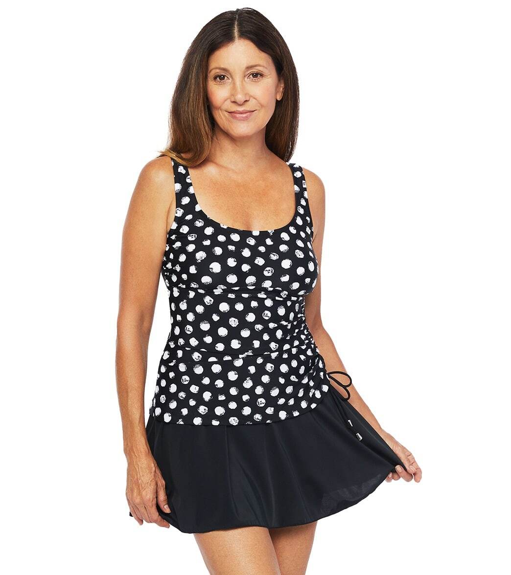 Maxine Dandelion Dot Adjustable Tank Swim Dress Size 14