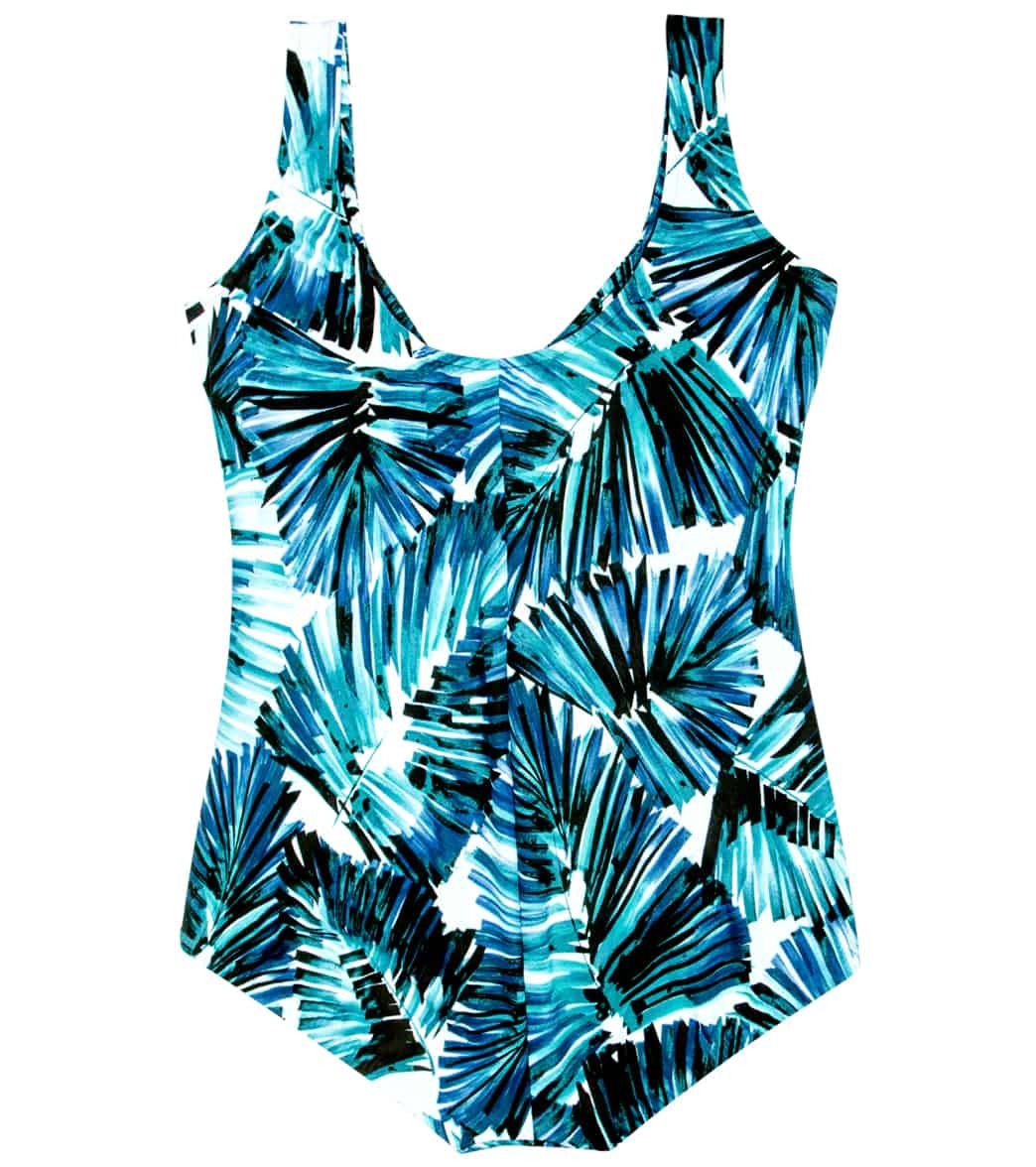 Maxine Plus Size Chlorine Resistant Palmtastic Shirred Girl Leg One Piece Size 22W