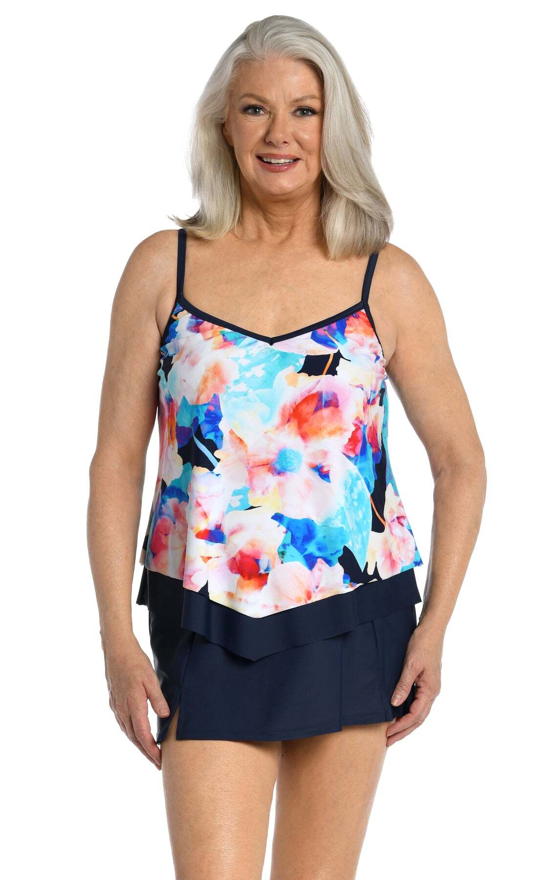 Maxine Multi-Colored Illusion Blossoms Flutter Hem Tankini Size 14