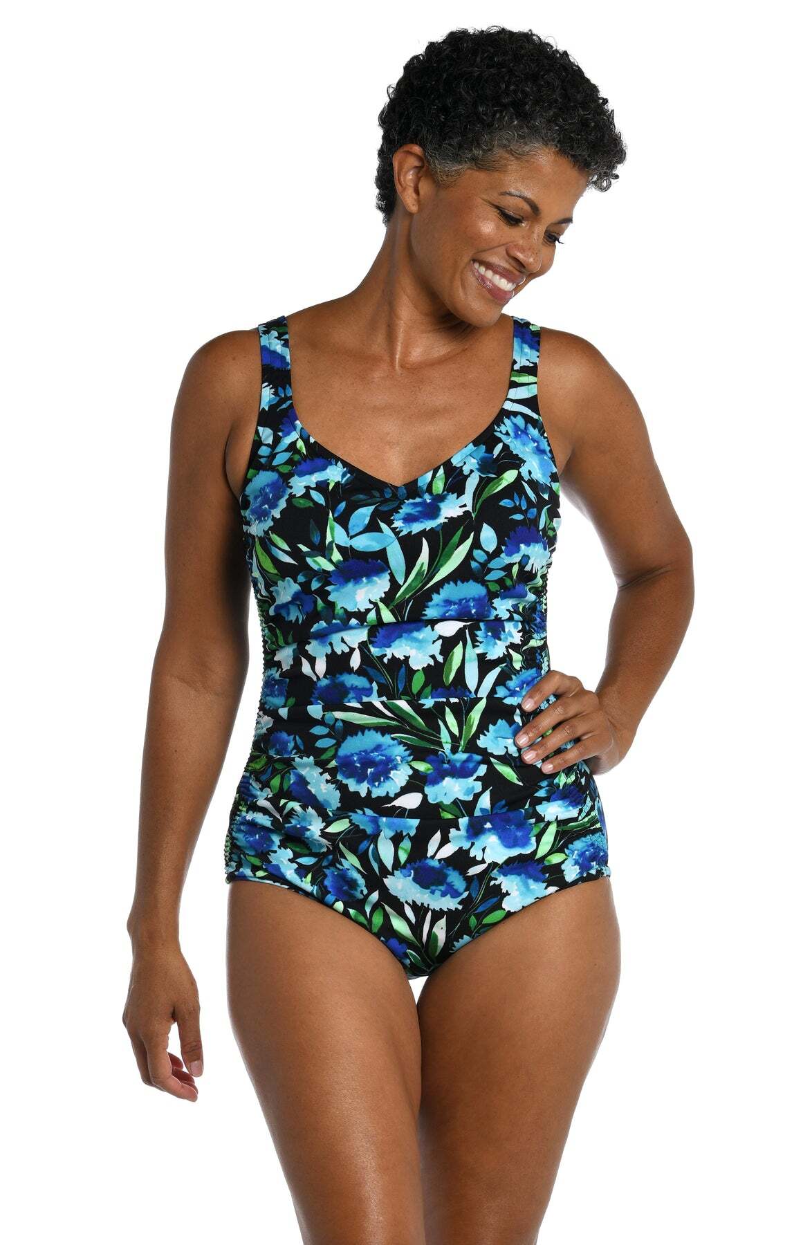 Maxine Black Dandelion Fields Spa Side Shirred Size 12