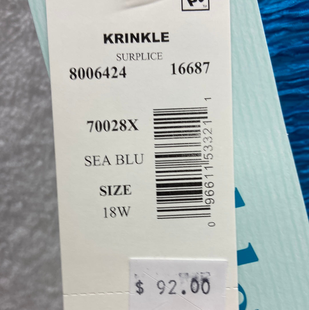 Penbrooke Sea Blue Krinkle One Piece V Neck Scoop Back Suit Size 18W