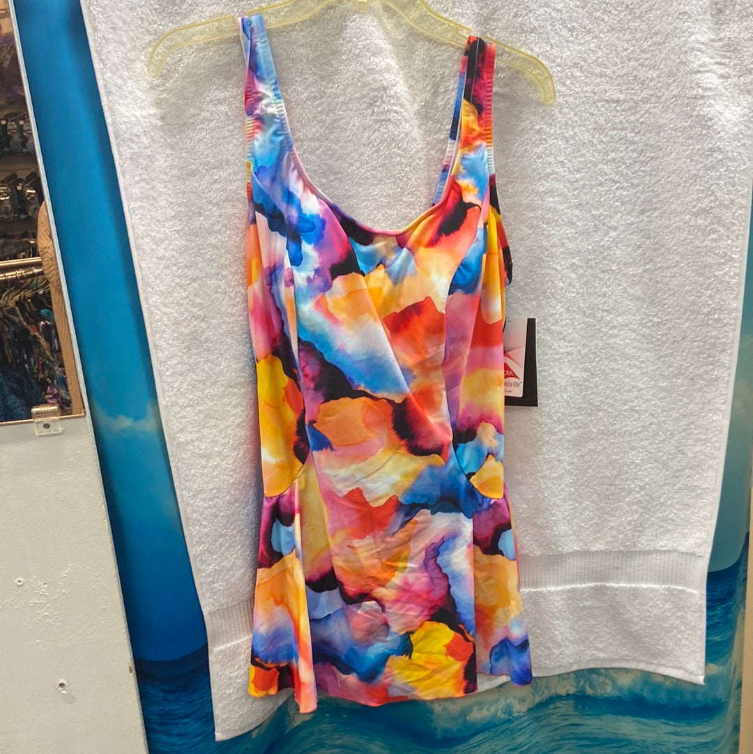 Maxine Water Color Bliss Princess Seam Swimdress Multi One Piece Size 18W