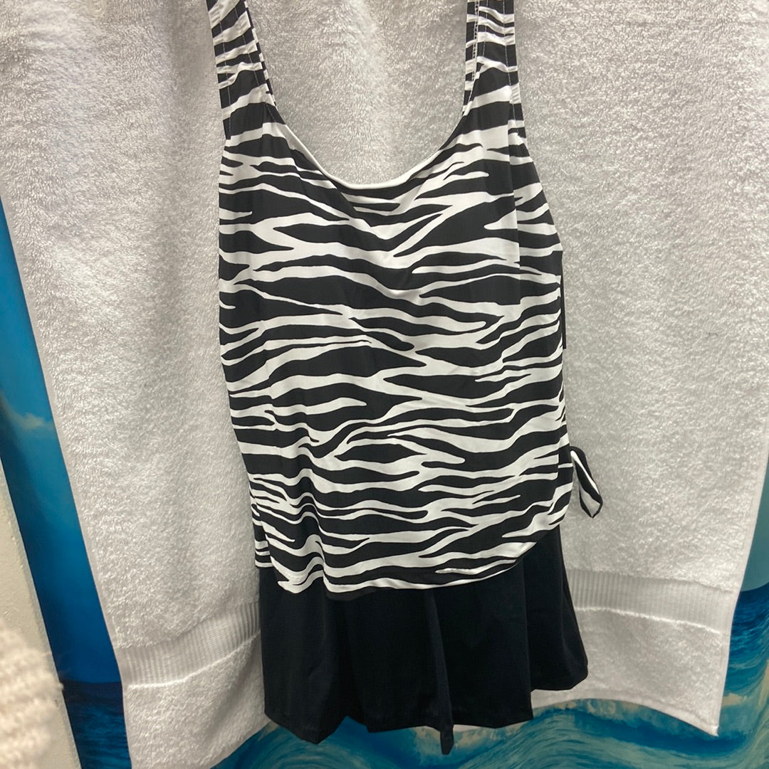 Maxine Safari Zebra Faux Skirtini Black One Piece Size 14