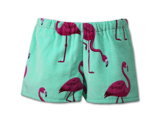 Medium Green Flamingo Towel Shorts