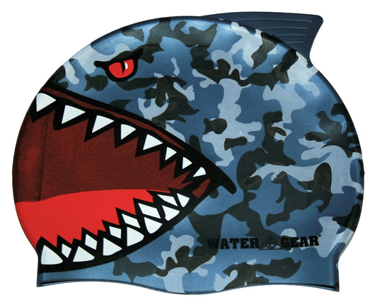 Water Gear Blue Shark Silicone Swim Cap