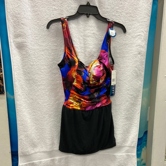 Longitude Royal Blue/Multi Twist Shirred Swimdress Size 14