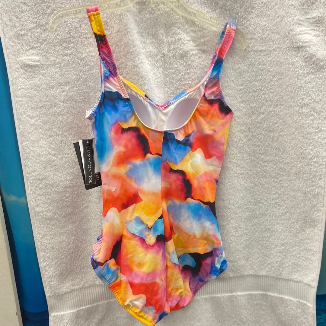 Maxine Watercolor Bliss Over the Should Maillot Multi Onepiece Size 16