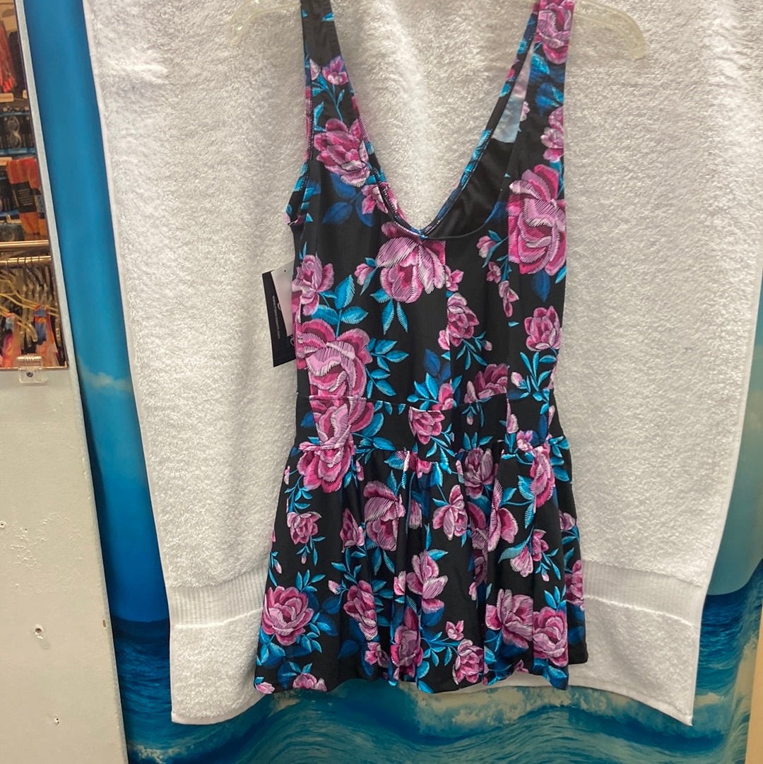 Maxine Midnight Orchid Empire Swimdress Black Onepiece Size 20W