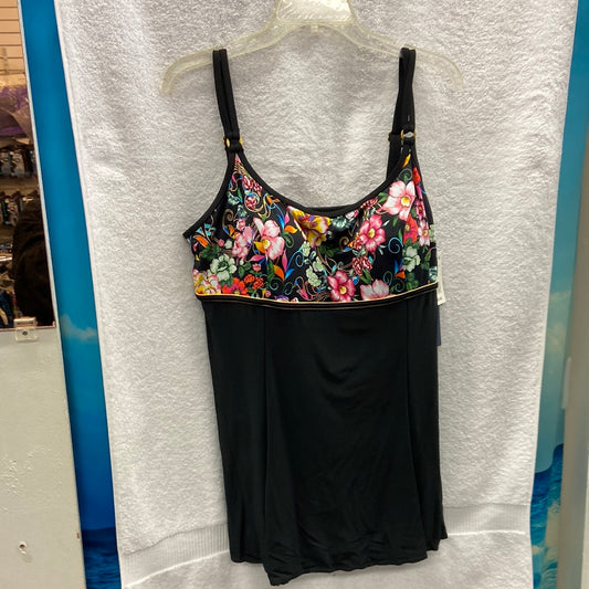 Longitude Black/Multi Empire Princess Seam Swimdress W/ Hardware W/ Adjustable Straps Size 18