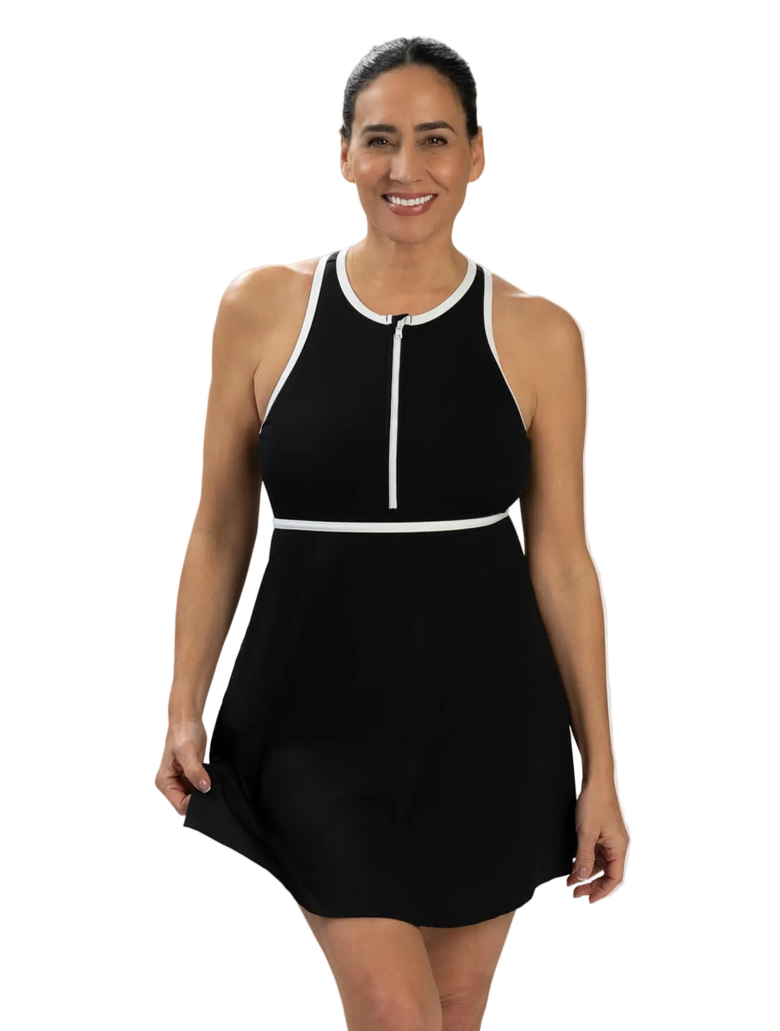 Dolfin Aquashape Black Zip Front Swim Dress