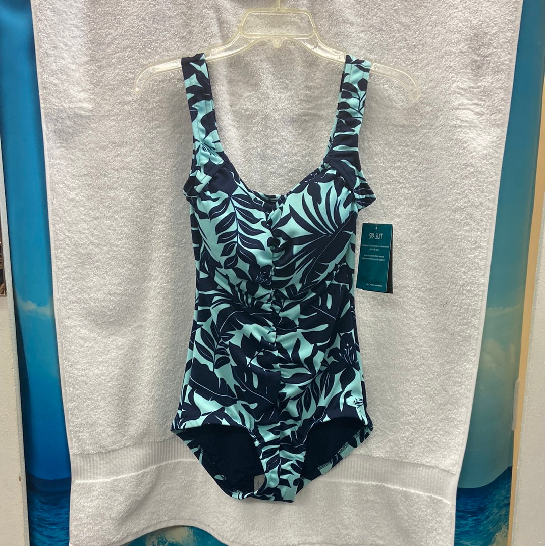 Maxine Printed Spa-Hawaiian Breeze Shirred Girl Leg Indigo Onepiece Size 8