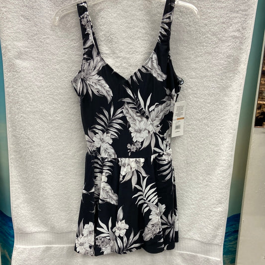Maxine Tropic Paradise Black Surplice Swimdress Size 12