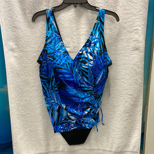 Longitude Jungle Boogie Black/Turquoise Ruffle Surplice V Neck Size 20