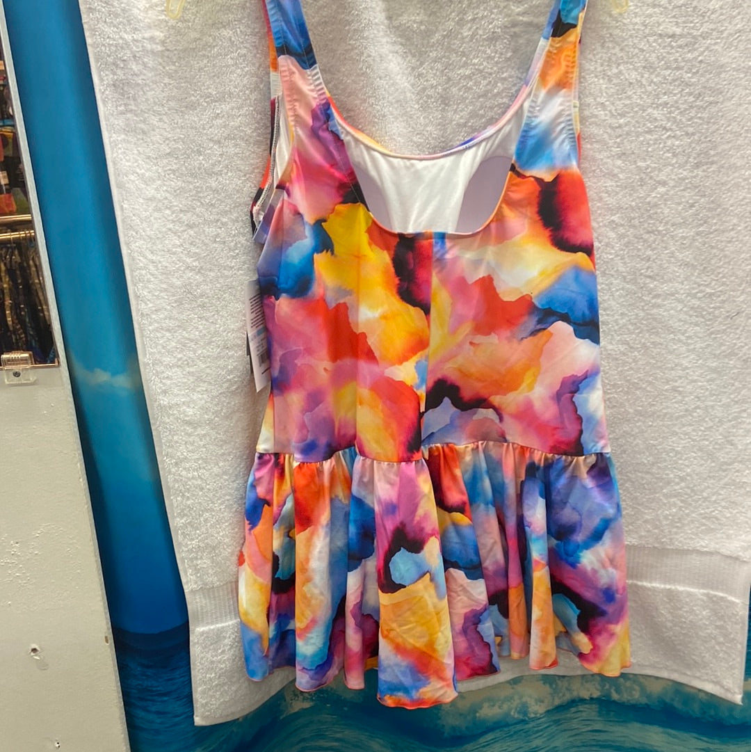 Maxine Water Color Bliss Princess Seam Swimdress Multi One Piece Size 18W