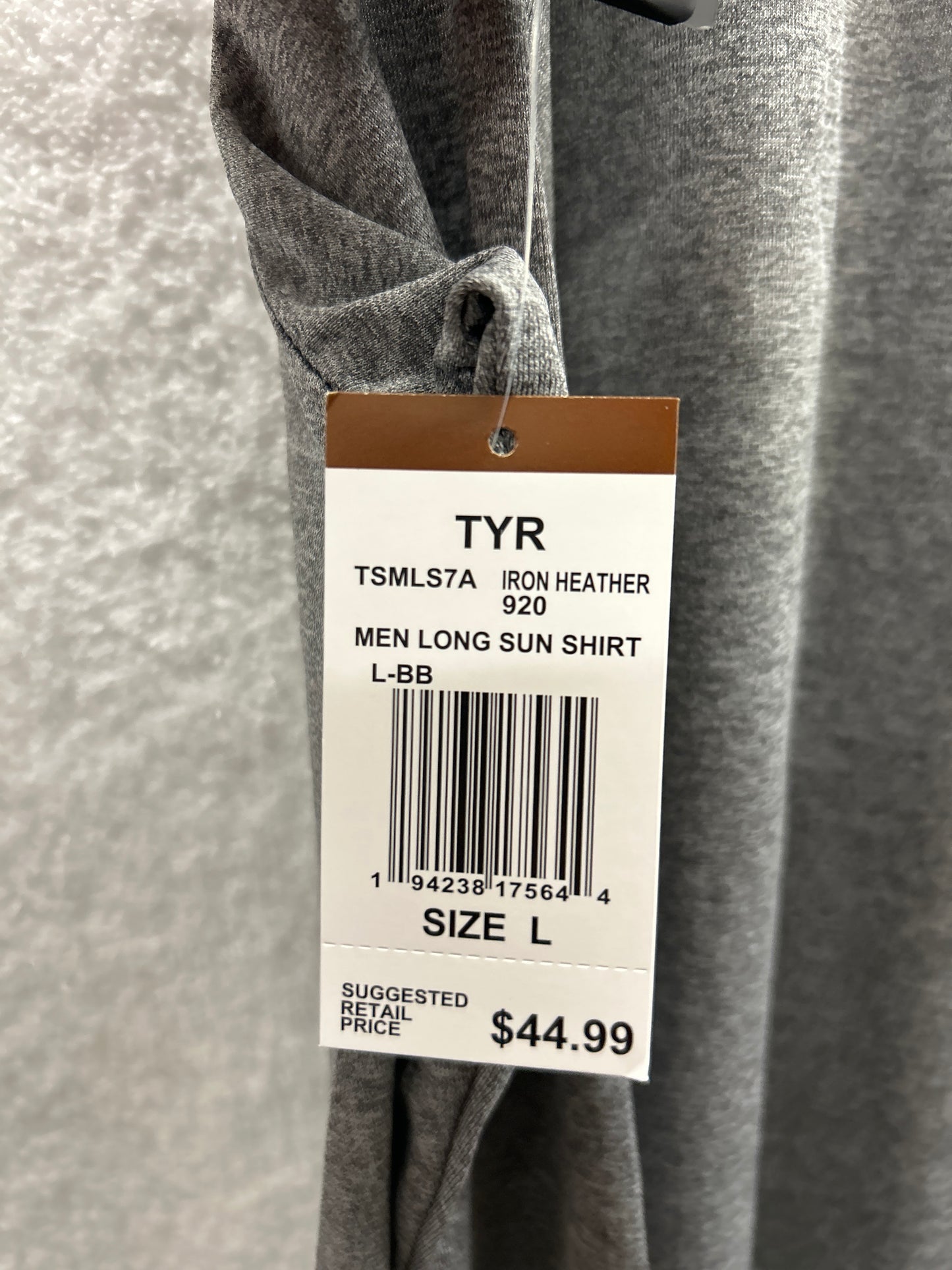 TYR Men’s Long Sun Shirt Iron Heather Size XL