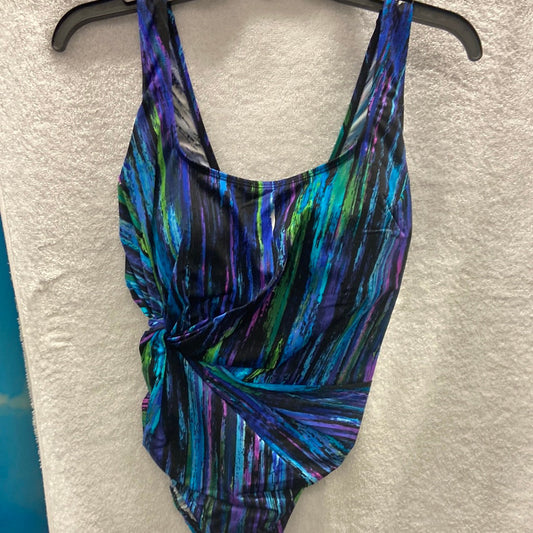 Longitude Brilliant Streaks Twist Drape Tank New Black/Muli Size 14