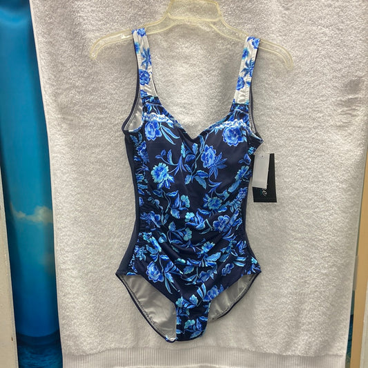 Maxine Shibori Vines Over The Shoulder Maillot Indigo Size 10