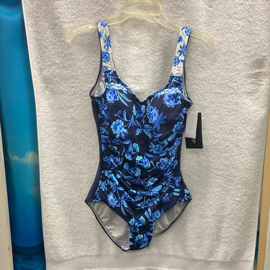 Maxine Shibori Vines Over The Shoulder Maillot Indigo Size 12