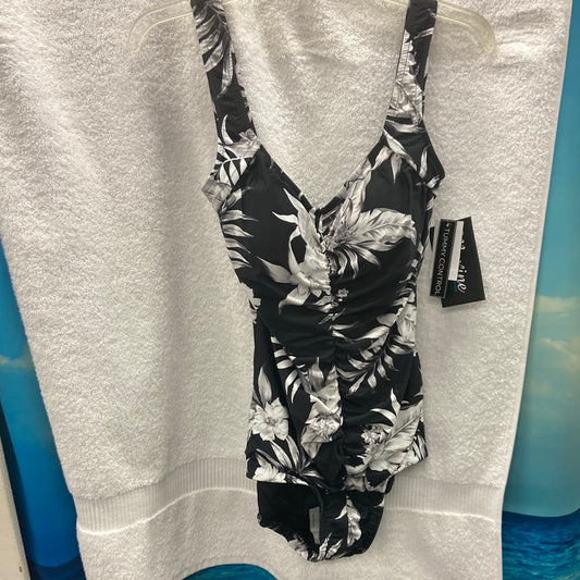 Maxine Tropic Paradise Shirred Front One Piece Black and White Size 12