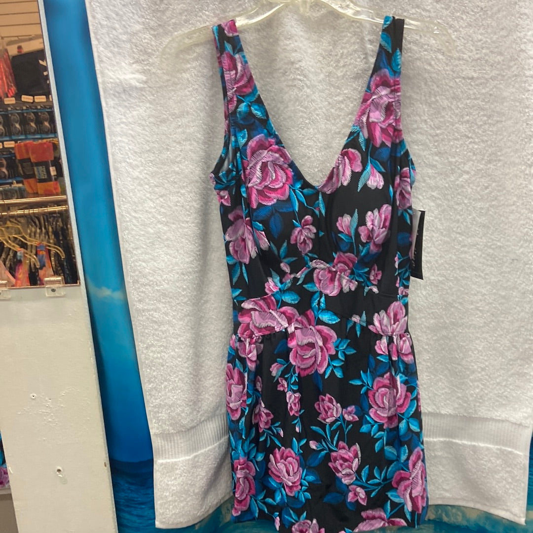 Maxine Midnight Orchid Empire Swimdress Black Onepiece Size 18W