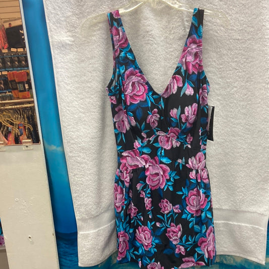 Maxine Midnight Orchid Empire Swimdress Black Onepiece Size 16