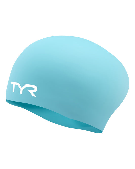 TYR Turquoise Long Hair Wrinkle Free Silicone Swim Cap