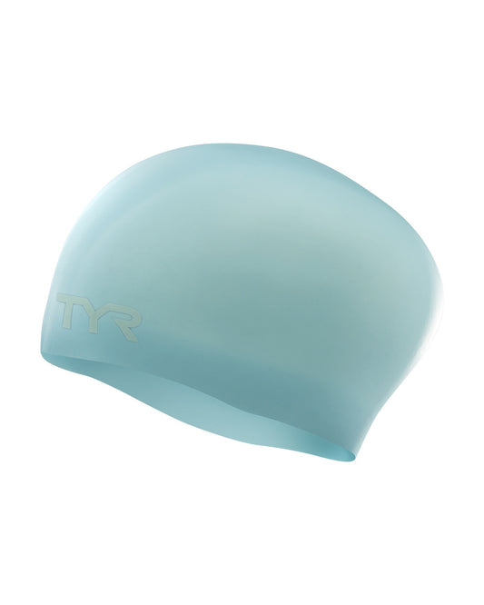 TYR Light Blue Long Hair Wrinkle Free Silicone Swim Cap