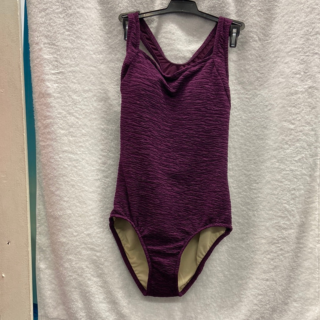 Penbrooke Eggplant Purple Krinkle One Piece H Back Suit Size 8