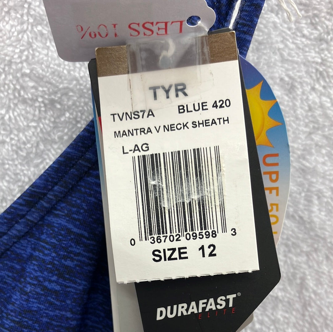 TYR Blue Mantra V Neck Sheath Size 12