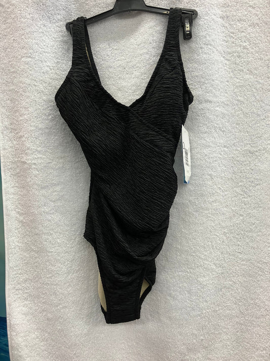 Penbrooke Black One Piece Krinkle Suit V Scoop Back Size 20W