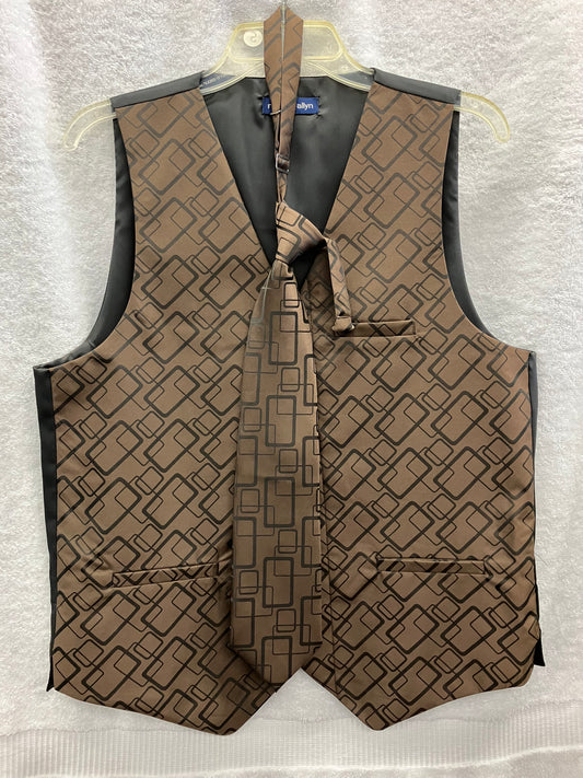 Small Brown Patterned Vest and Tie