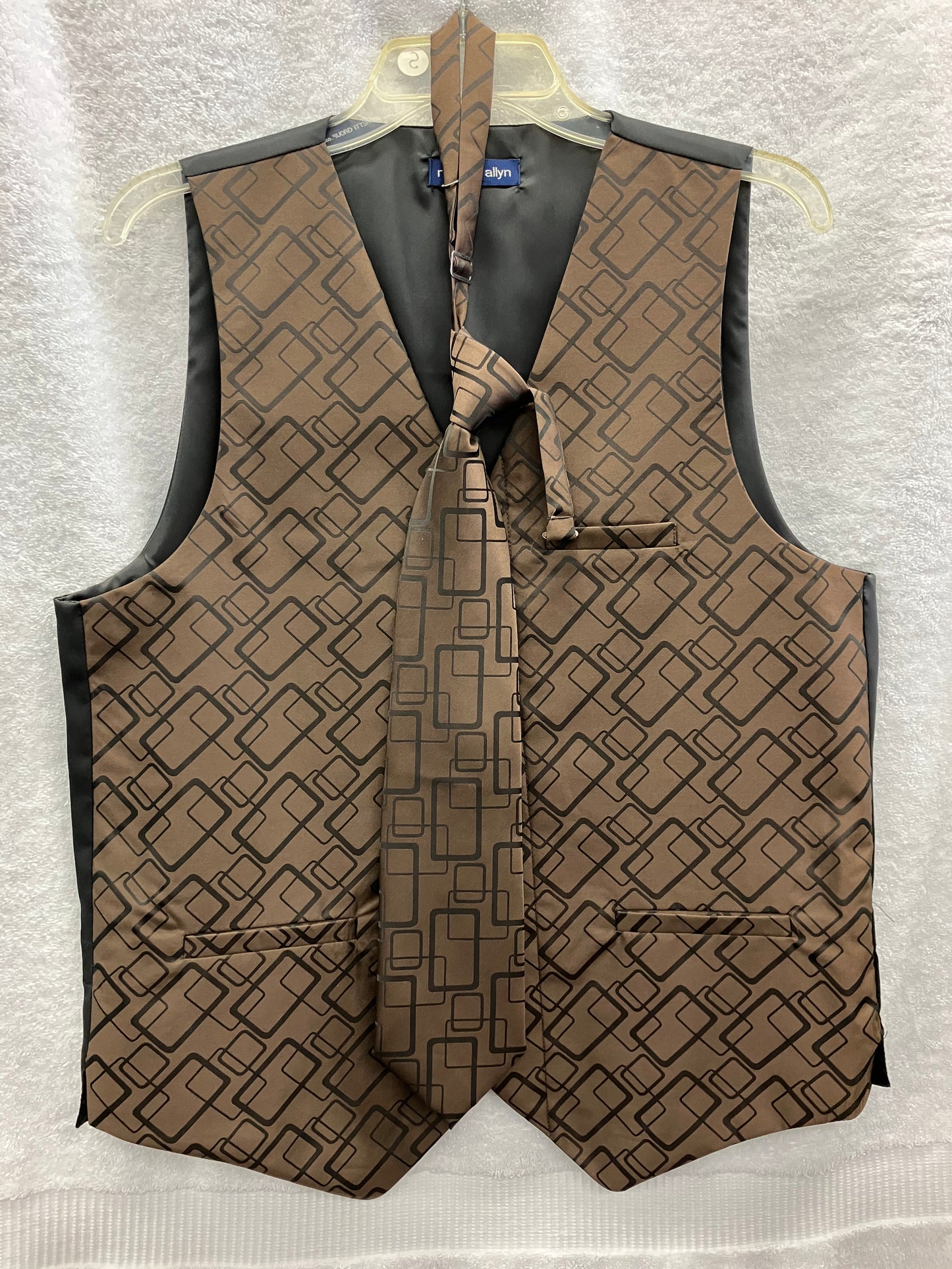 Large Brown Patterned Vest and Tie