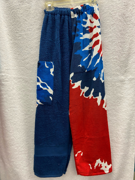 Medium Tie Dye Navy red white  blue Towel Pants