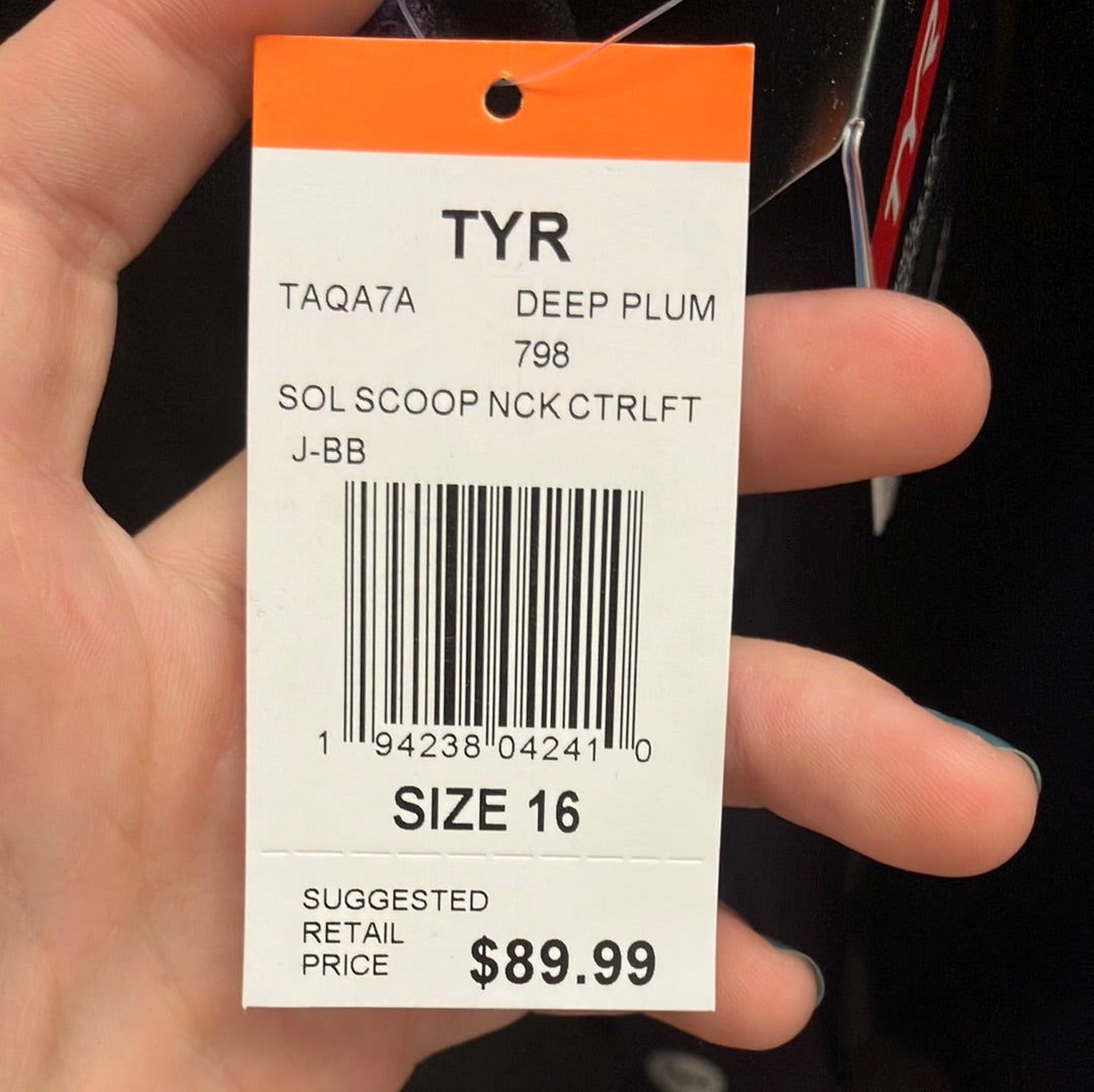 TYR Deep Plum Scoop Neck Control Lift Suit Size 16