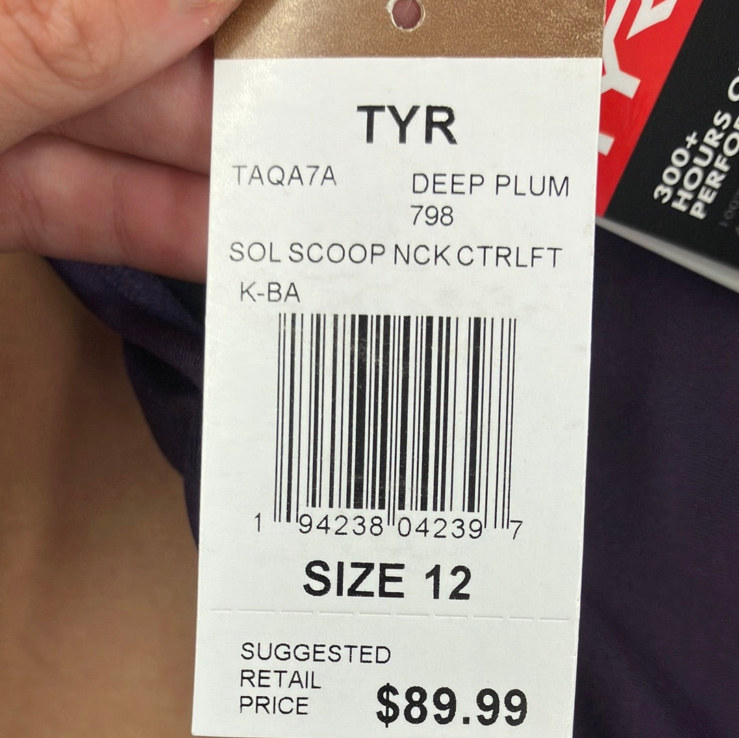 TYR Deep Plum Sol Scoop Neck Control Lift Size 12