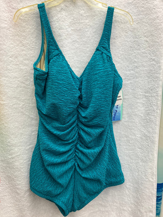 Penbrooke Jade Green Krinkle Shirred Center Suit Size 22W
