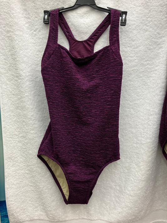 Penbrooke Eggplant Purple Krinkle One Piece H Back Suit Size 14