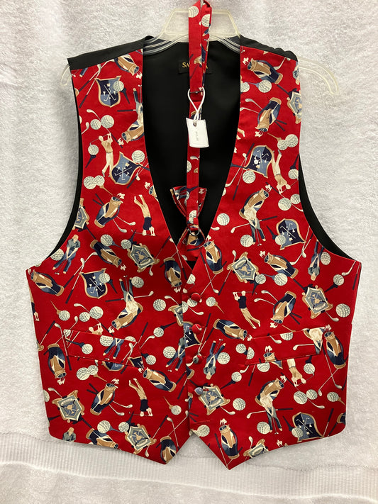 Medium Red Patterned Vest and Tie