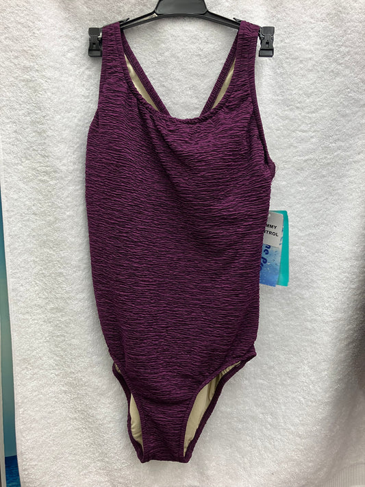 Penbrooke Eggplant Purple Krinkle One Piece Cross Back Suit Size 14