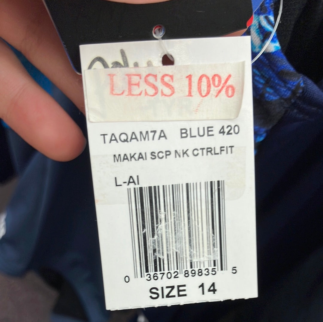 TYR Blue Makai Scoop Neck Control Lift Suit Size 14