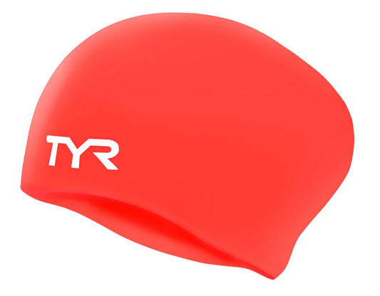 TYR Bright Red Long Hair Wrinkle Free Silicone Swim Cap
