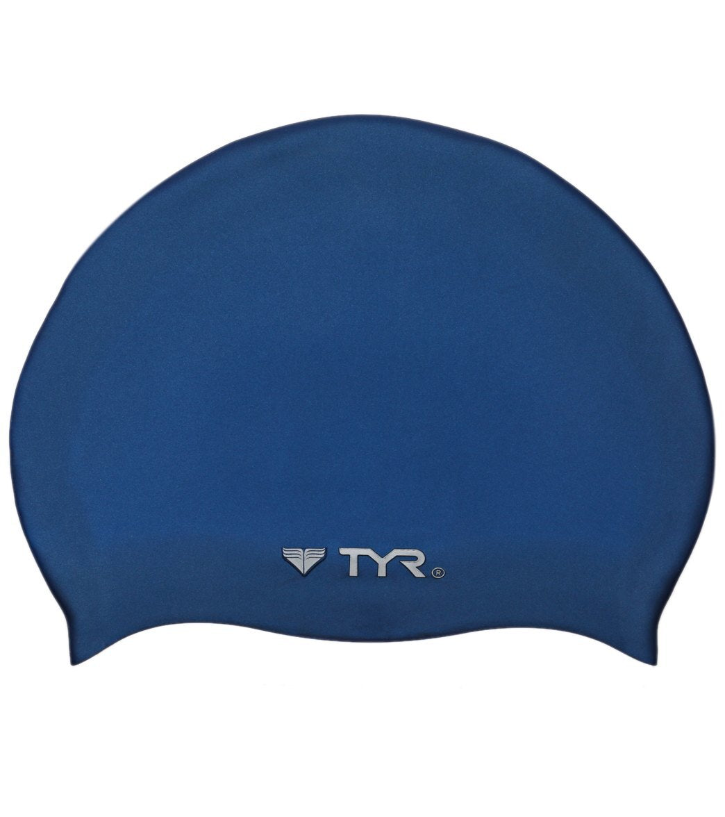 TYR Navy Wrinkle-Free Silicone Swim Cap