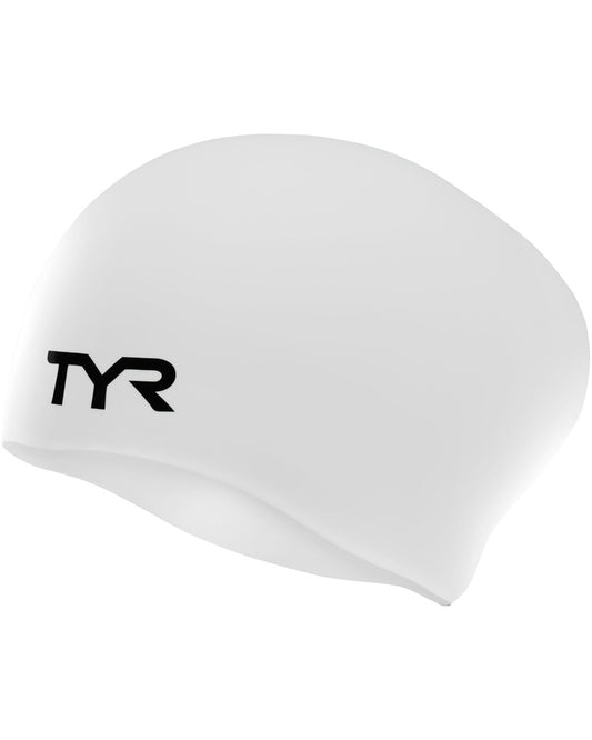 TYR White Long Hair Wrinkle Free Silicone Swim Cap