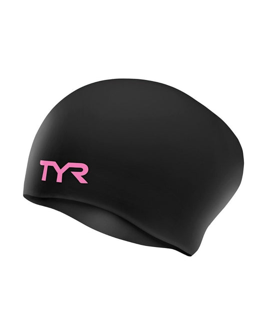 TYR Black/Pink Long Hair Wrinkle Free Silicone Swim Cap