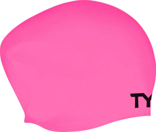 TYR Pink Long Hair Wrinkle Free Silicone Swim Cap