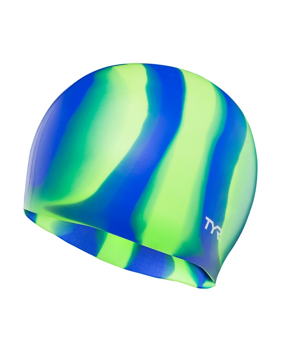 TYR Green/Blue Multi Color Silicone Swim Cap