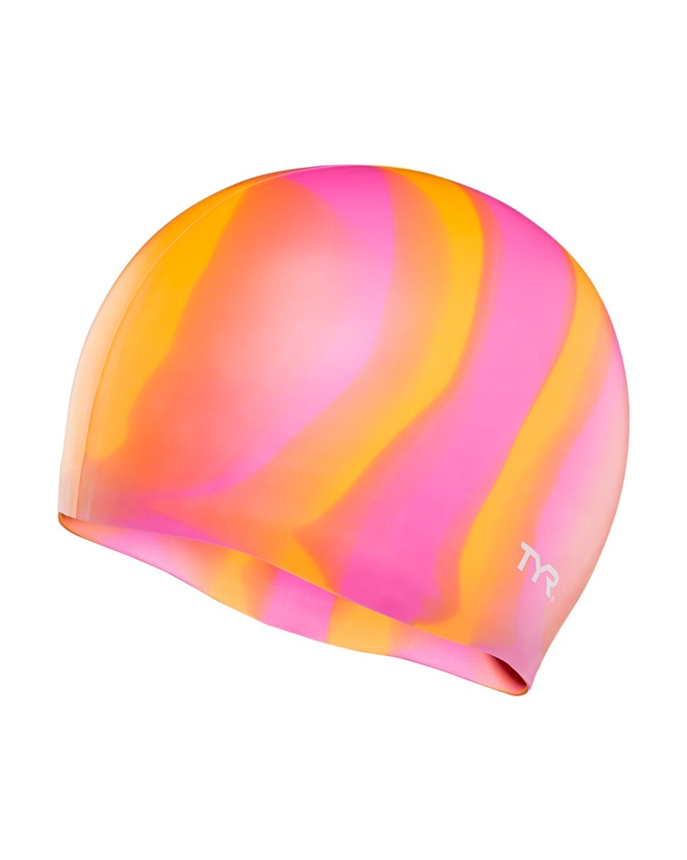 TYR Orange/Pink Multi Color Silicone Swim Cap