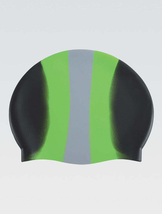 Dolfin Black/Green/Silver Color Burst Silicone Swim Cap