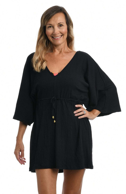 Maxine Women's Large Black Kimono Cover Up Tunic