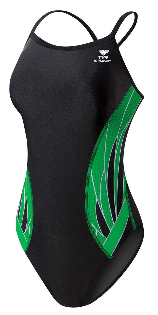 TYR Women's Black/Green Phoenix Diamondfit One Piece Swimsuit Size 26